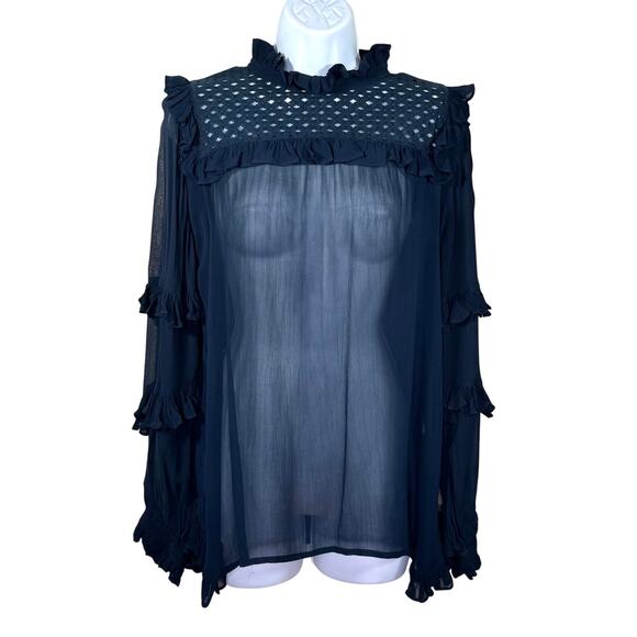 Munthe Blue Sheer Lace Ruffle Collar and Sleeve Top 6 - Picture 10 of 10